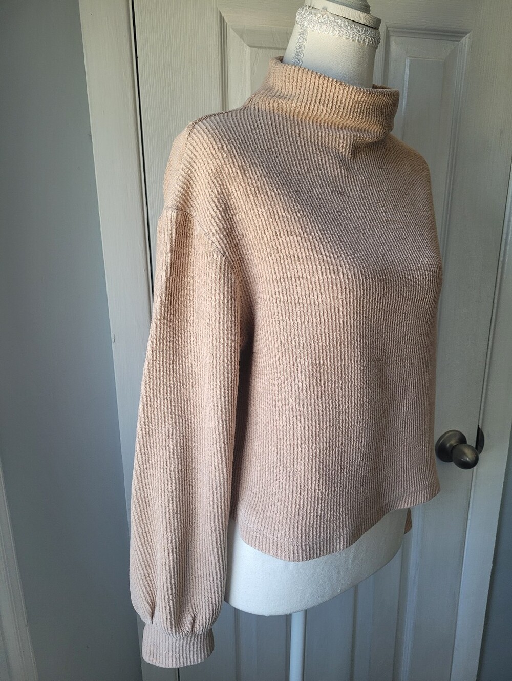 Reformation Jeans Organic Cotton Cropped Turtleneck Sweater Oatmeal Minimalist